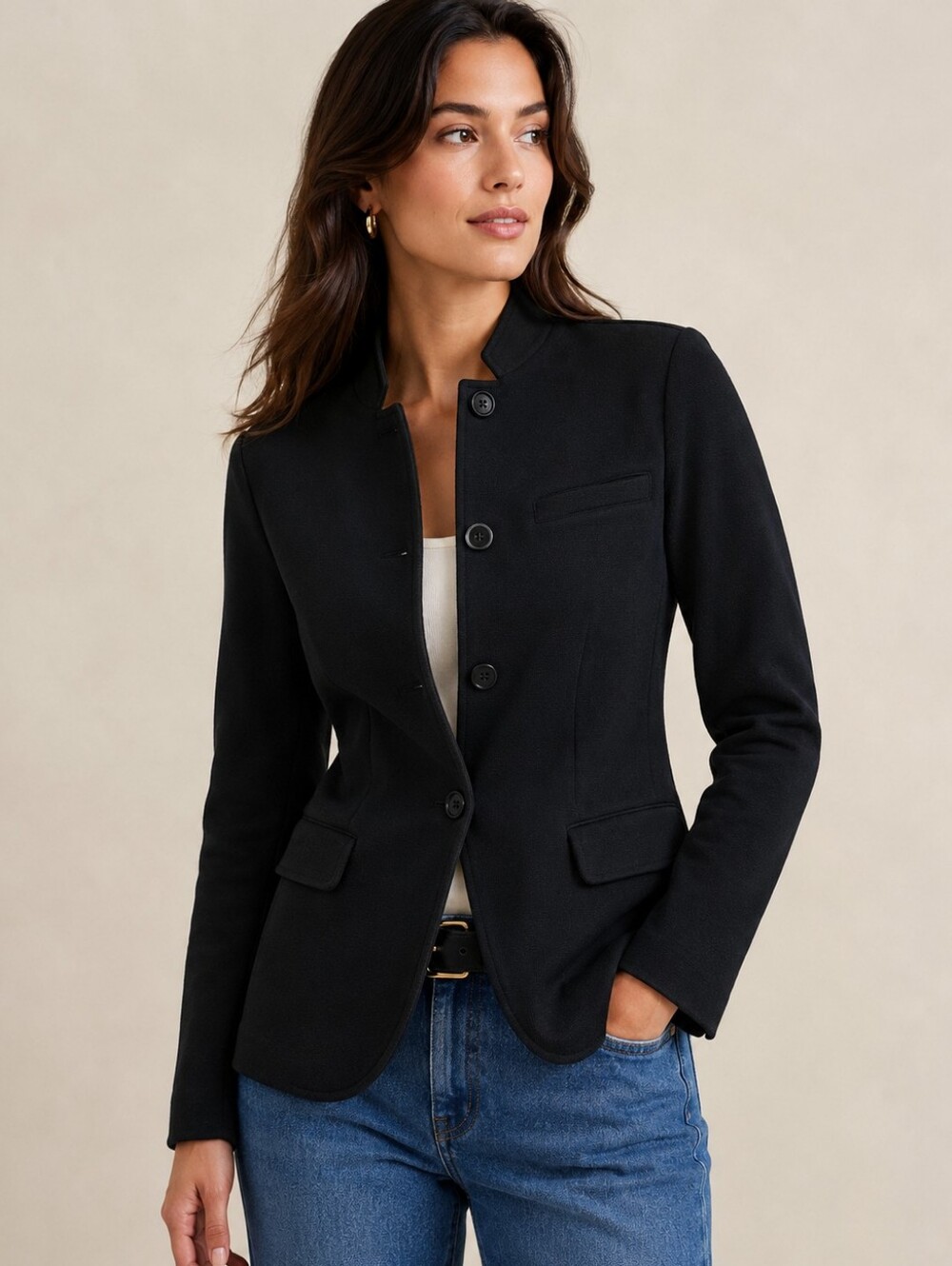 Banana Republic Black Knit Pique Blazer Jacket Quiet Luxury Chic L Smart Casual